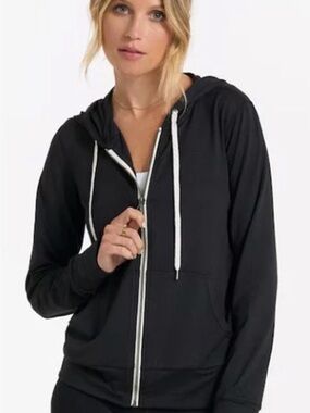 Vuori Women’s Black Zip Hoodie with White Drawstrings